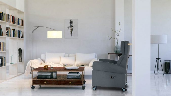 Der moderne Pflegesessel sollte auch in einem modernen Wohnzimmer "wohnlich" wirken. Hier ein Sessel der Marke VIANDO+ als Beispiel